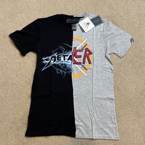 Metallica + Slayer Inspired Split Graphic Rock Band T-Shirt Black